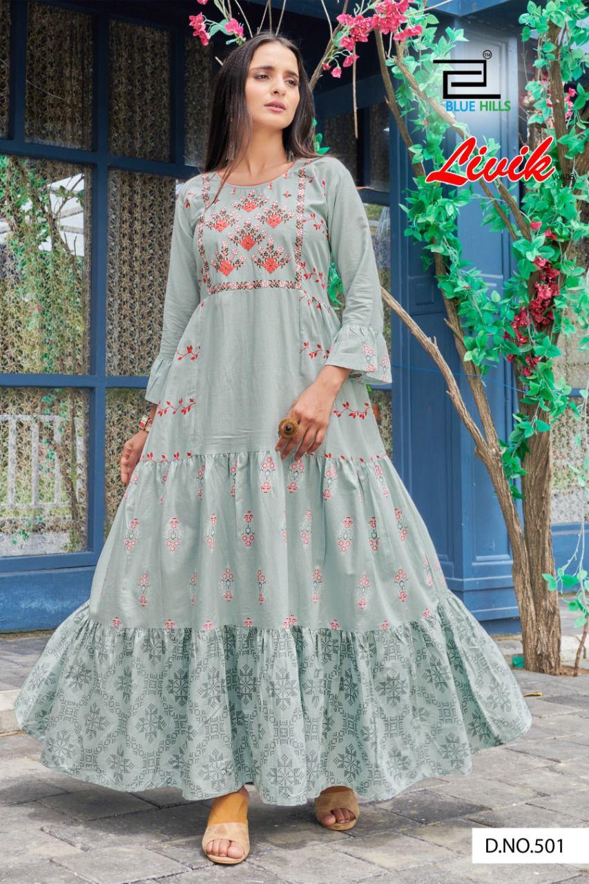 Blue Hills Livik 5 Nx Heavy Cotton Ethnic Wear Cotton Anarkali Long Kurti Collection